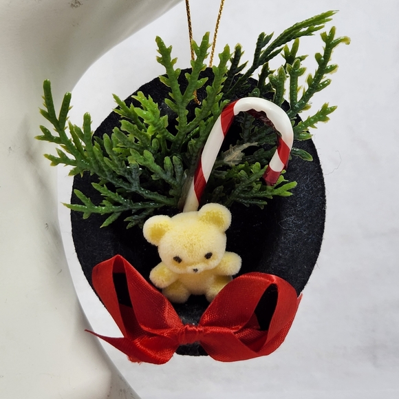 Two Vintage Decorated Top Hat Ornaments Vtg Handmade - Picture 3 of 12